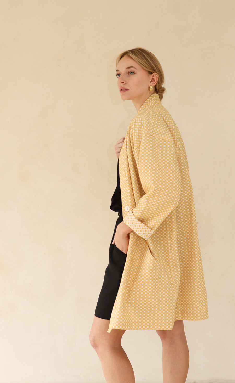 The Admirer - Long Sleeve Duster Coat - Cotton Jacquard