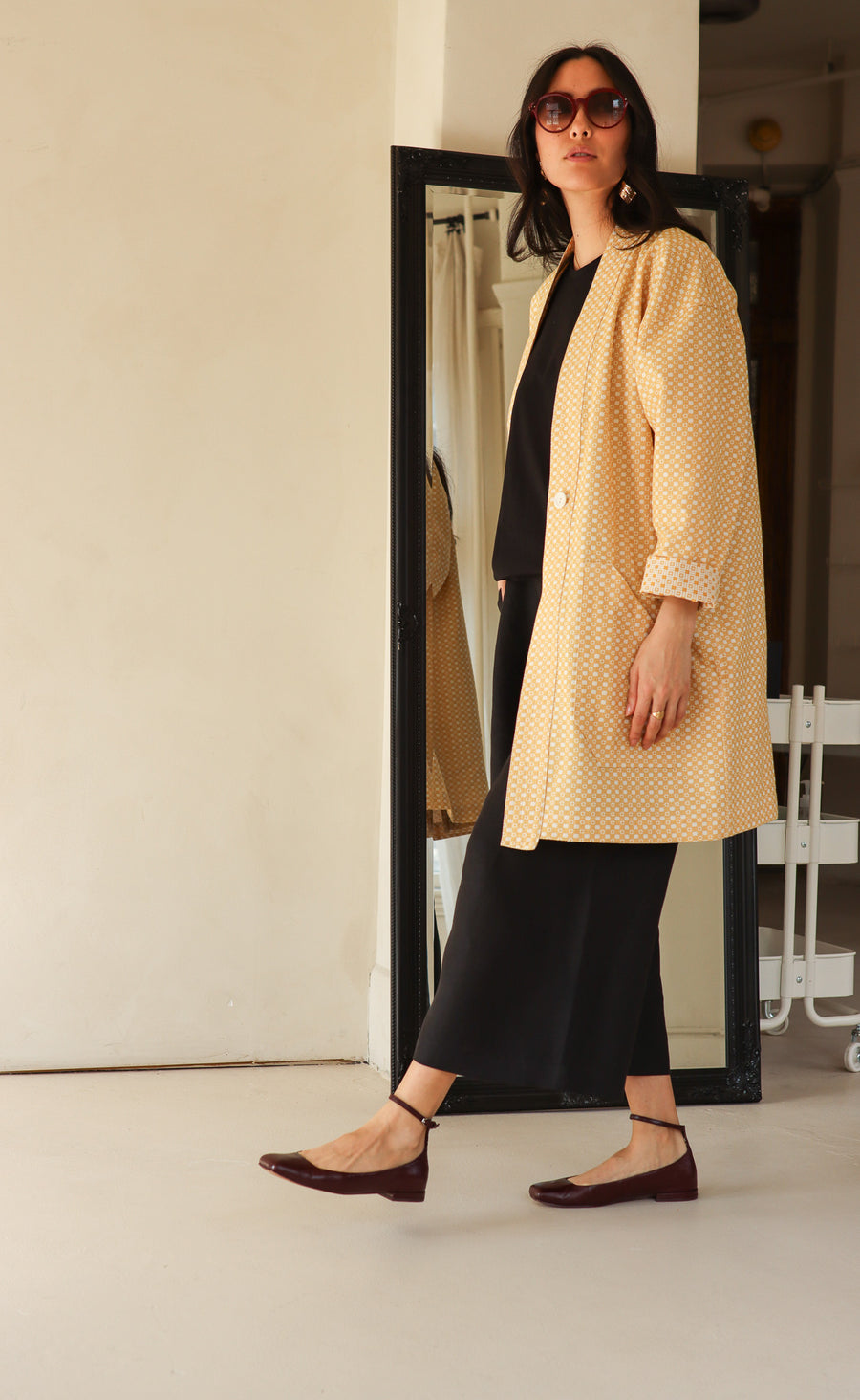 The Admirer - Long Sleeve Duster Coat - Cotton Jacquard