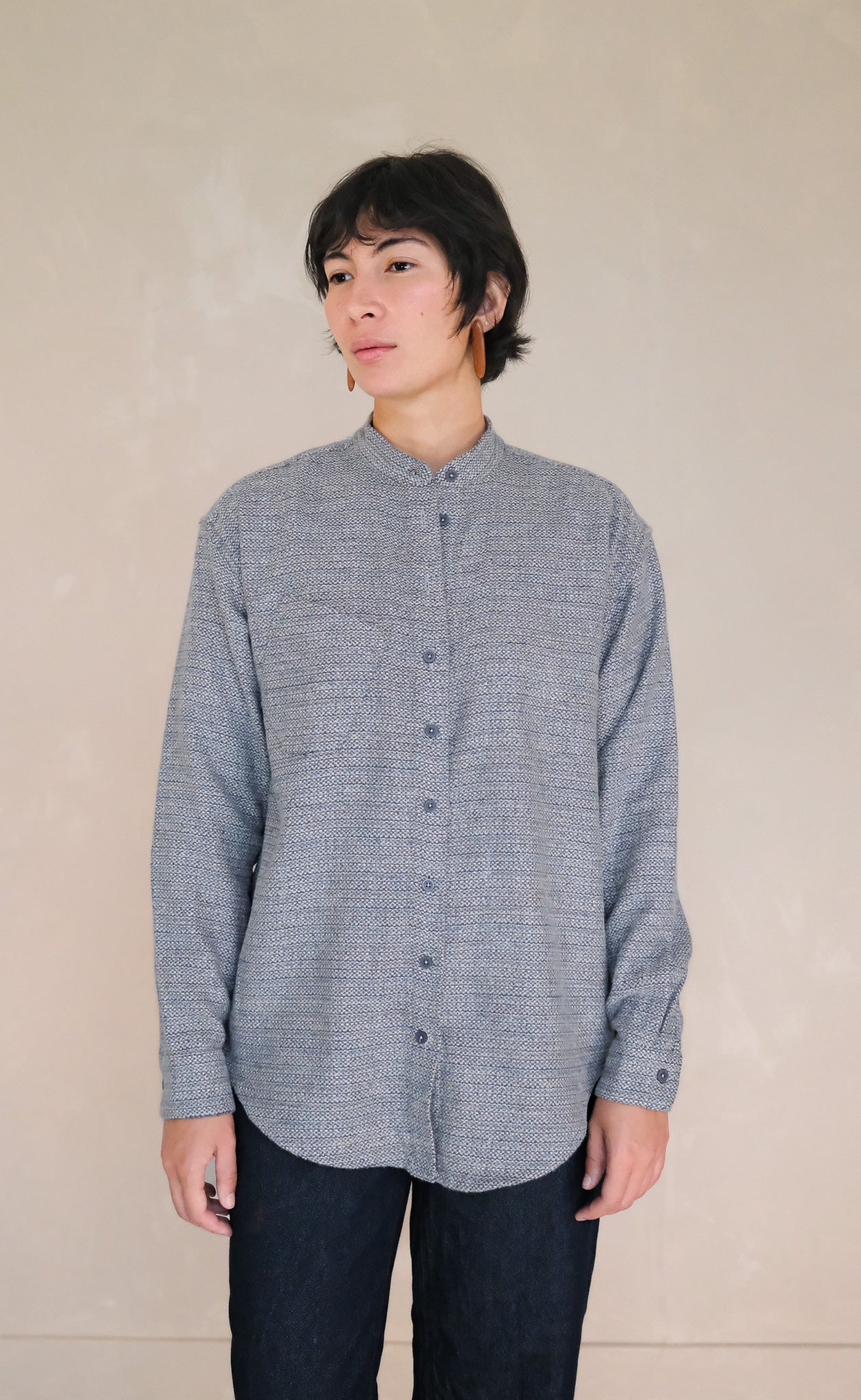 The Gatheress - Wayward Fit Tunic - Blue & White Melange Flannel