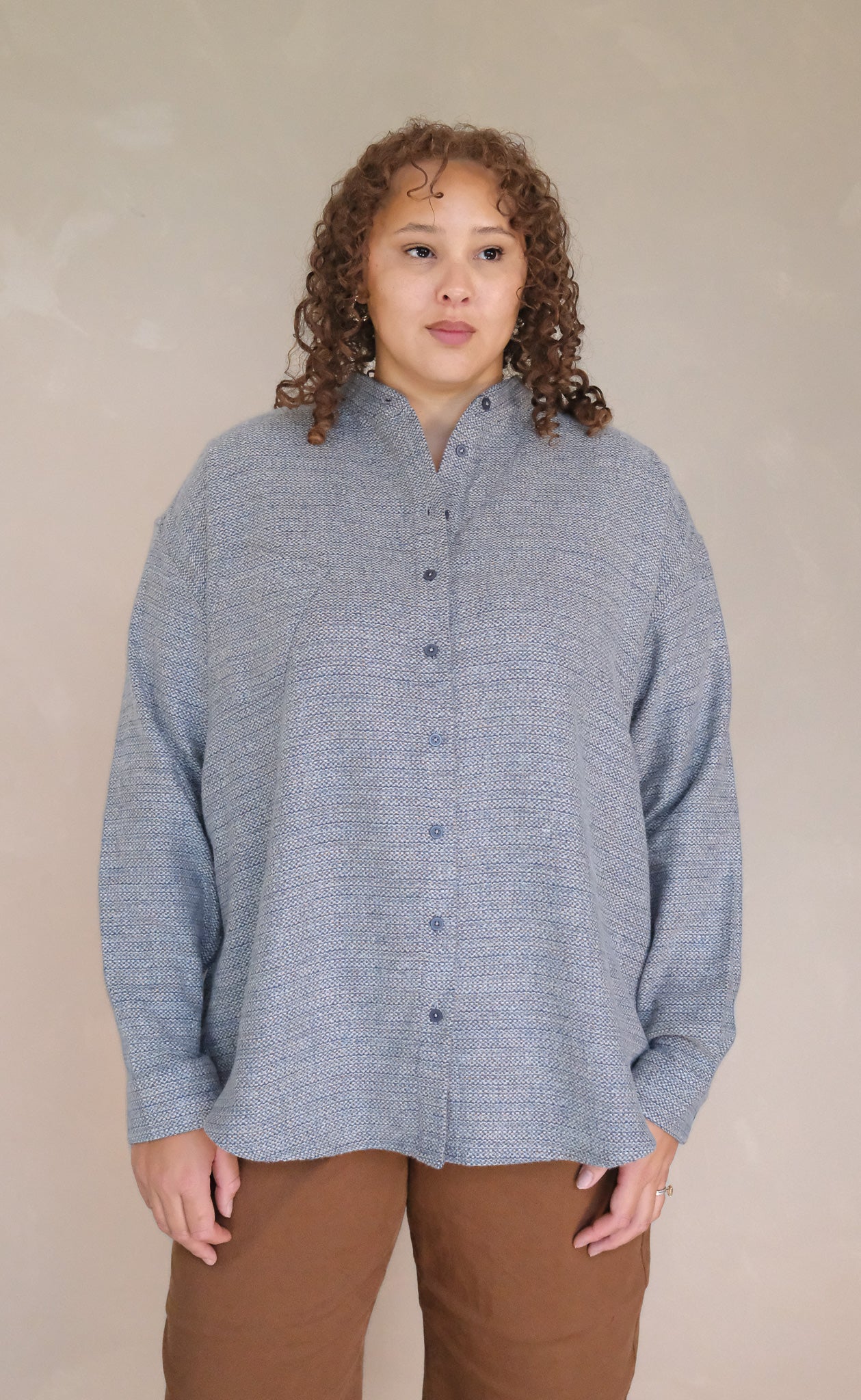 The Gatheress - Wayward Fit Tunic - Blue & White Melange Flannel