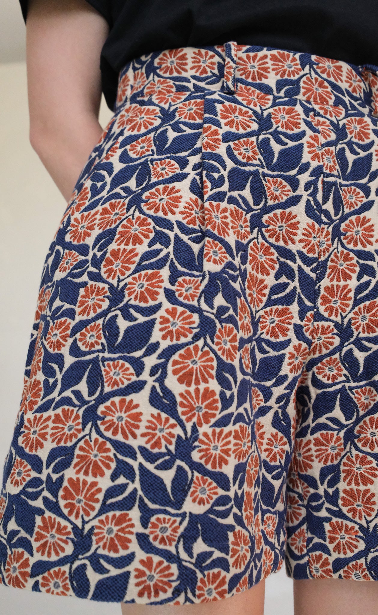 The Wanderer - High Waisted Shorts - Antique Floral Jacquard