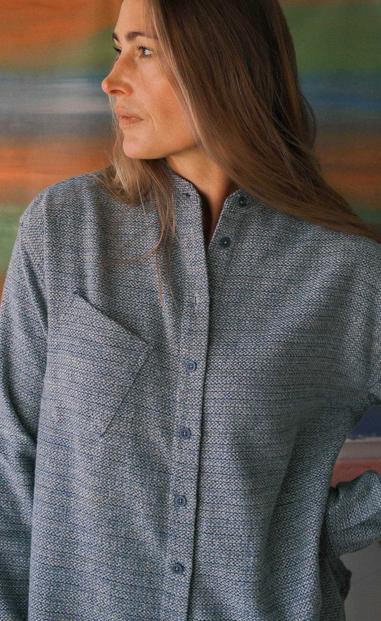 The Gatheress - Wayward Fit Tunic - Blue & White Melange Flannel