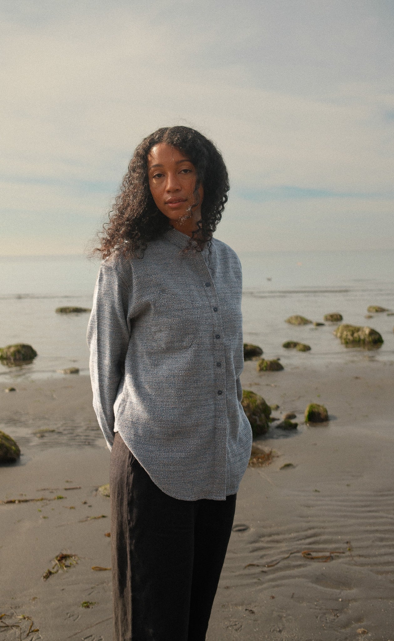 The Gatheress - Wayward Fit Tunic - Blue & White Melange Flannel