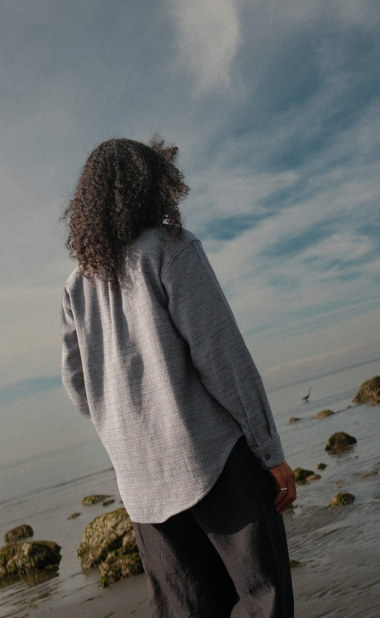 The Gatheress - Wayward Fit Tunic - Blue & White Melange Flannel