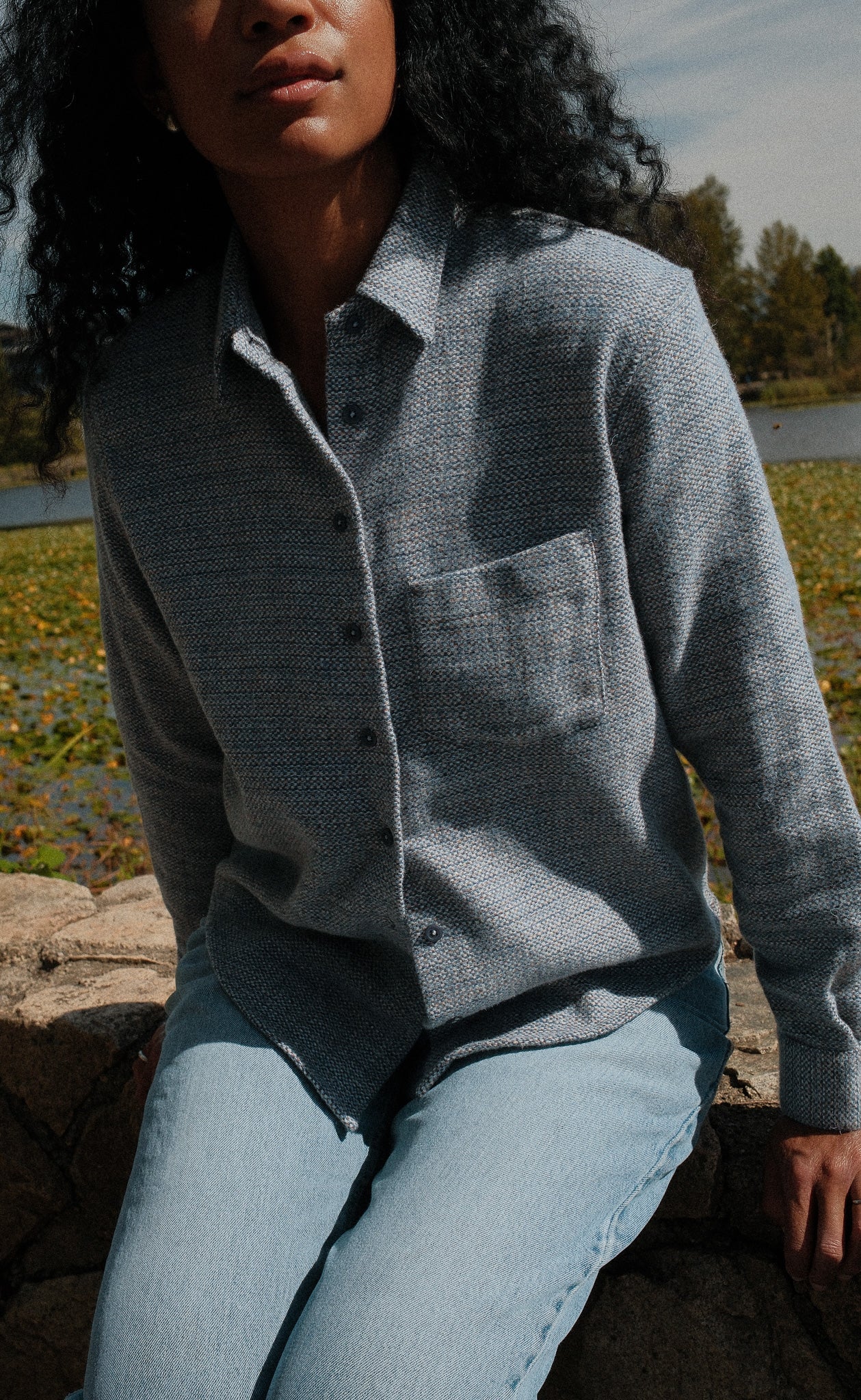 The Gatheress - Proper Fit - Blue & White Melange Flannel
