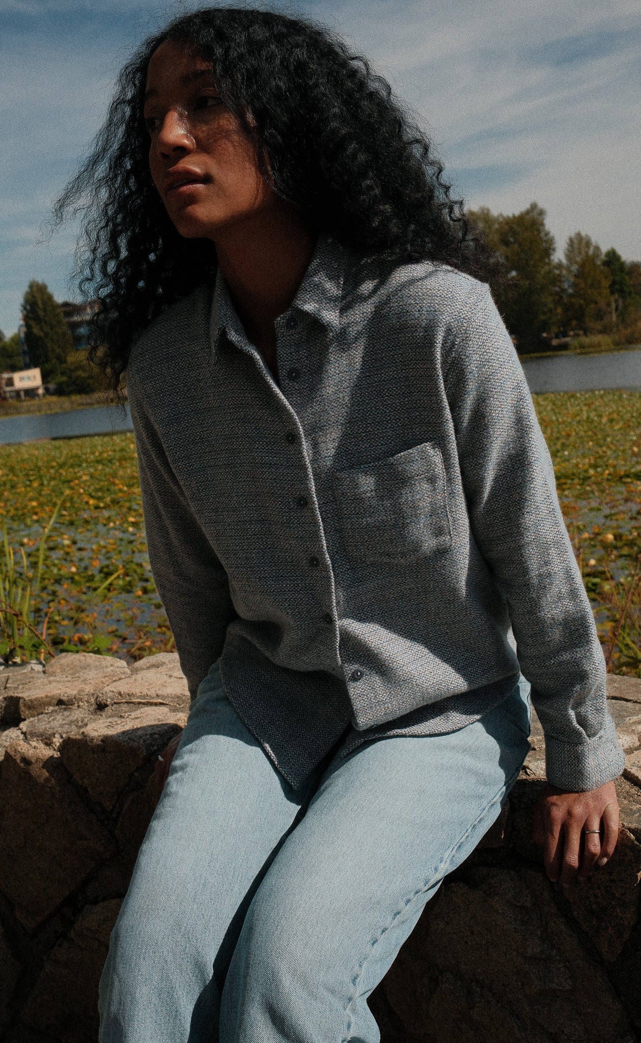 The Gatheress - Proper Fit - Blue & White Melange Flannel