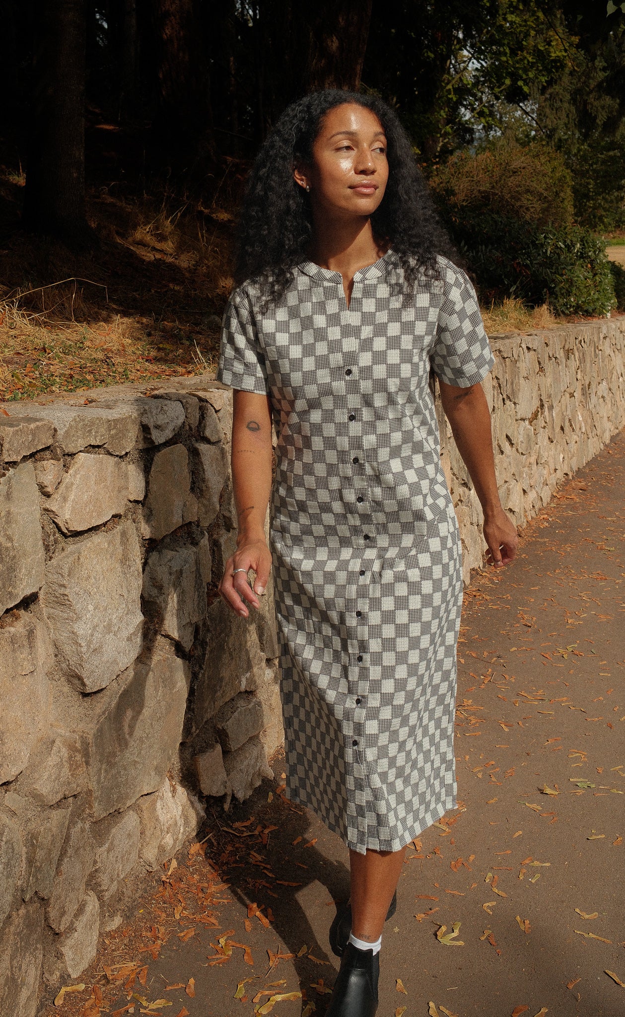 The Curator - Shift Dress - Black & White Squares