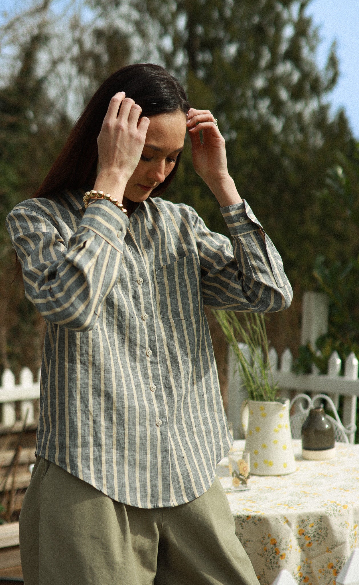 Popera Fit The Friend - Proper Fit Charcoal Sand Stripe 100% Linen Shirt – Power ...