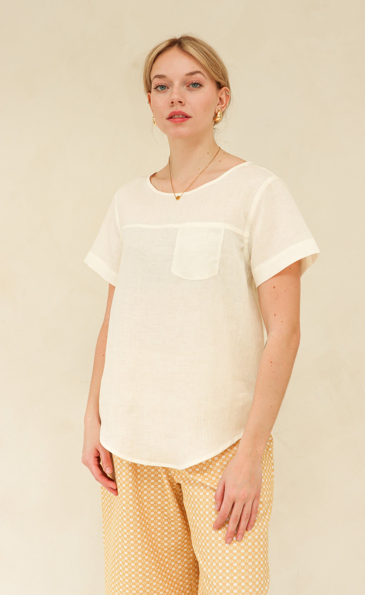 The Friend - Woven Tee - Cream 100% Linen