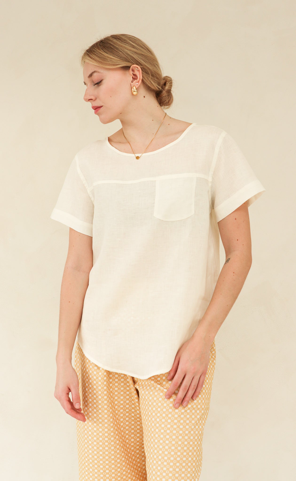 The Friend - Woven Tee - Cream 100% Linen