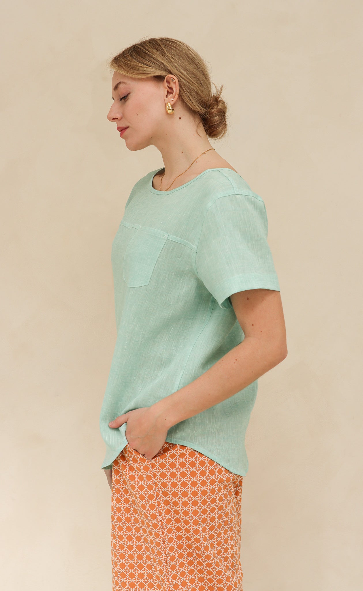 The Friend - Woven Tee - Sea Mist 100% Linen