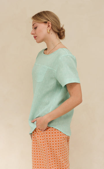 The Friend - Woven Tee - Sea Mist 100% Linen