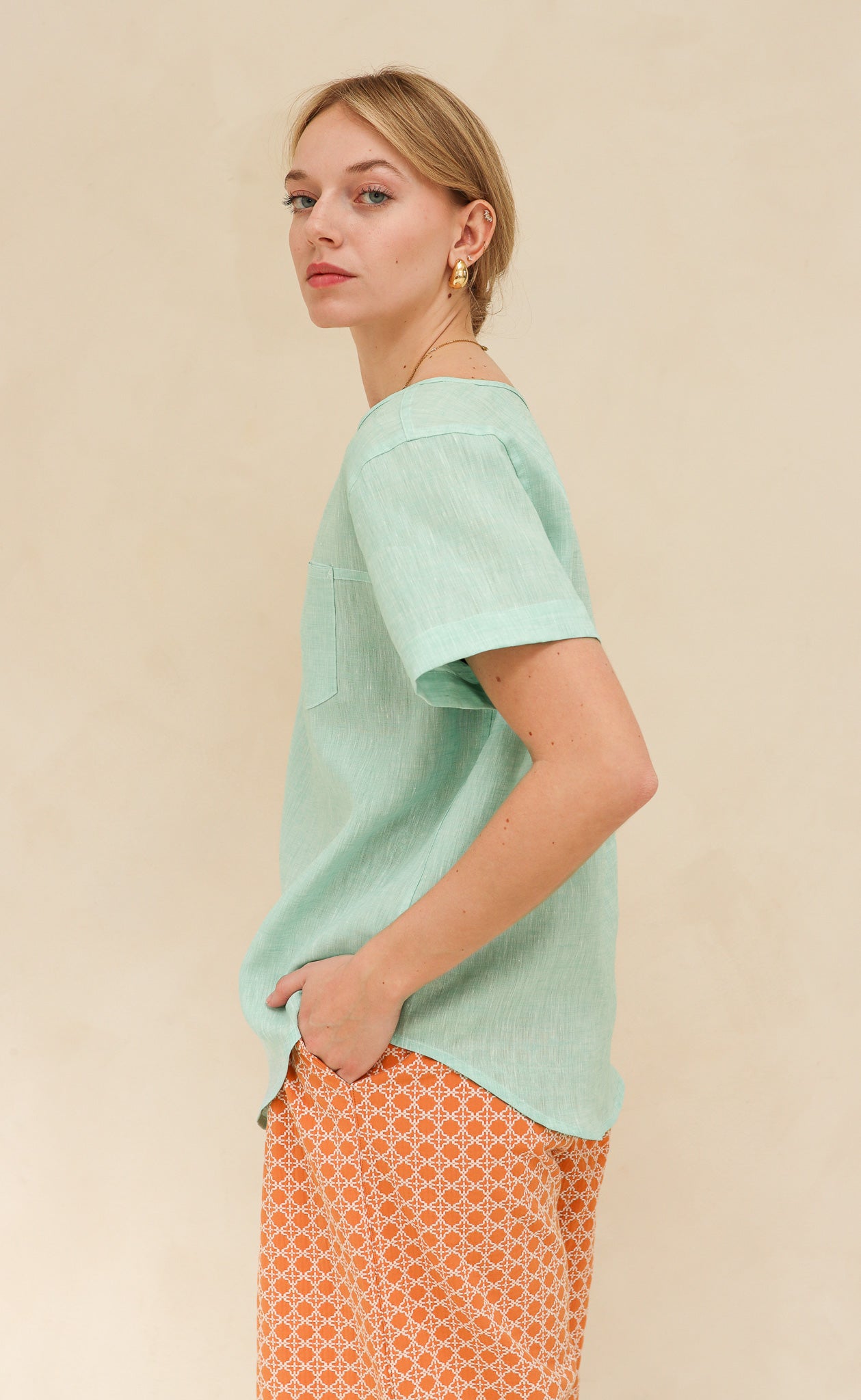 The Friend - Woven Tee - Sea Mist 100% Linen