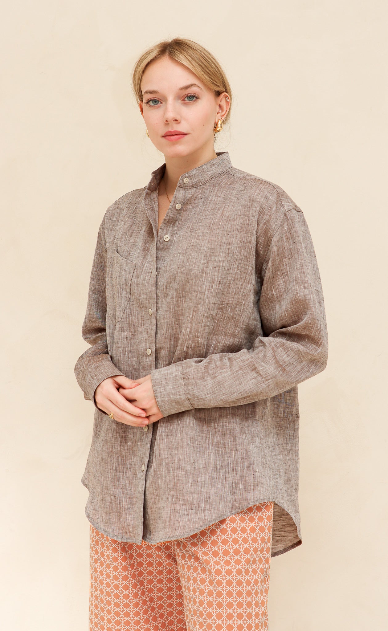 The Friend - Wayward Fit Tunic - Oak Brown 100% Linen