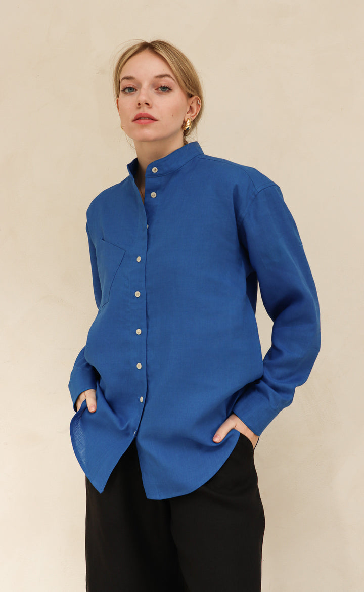 The Friend - Cobalt Blue 100% Linen Button-Up shirt Power Of My People The Friend - Cobalt Blue 100% Linen Button-Up shirt Power Of My People