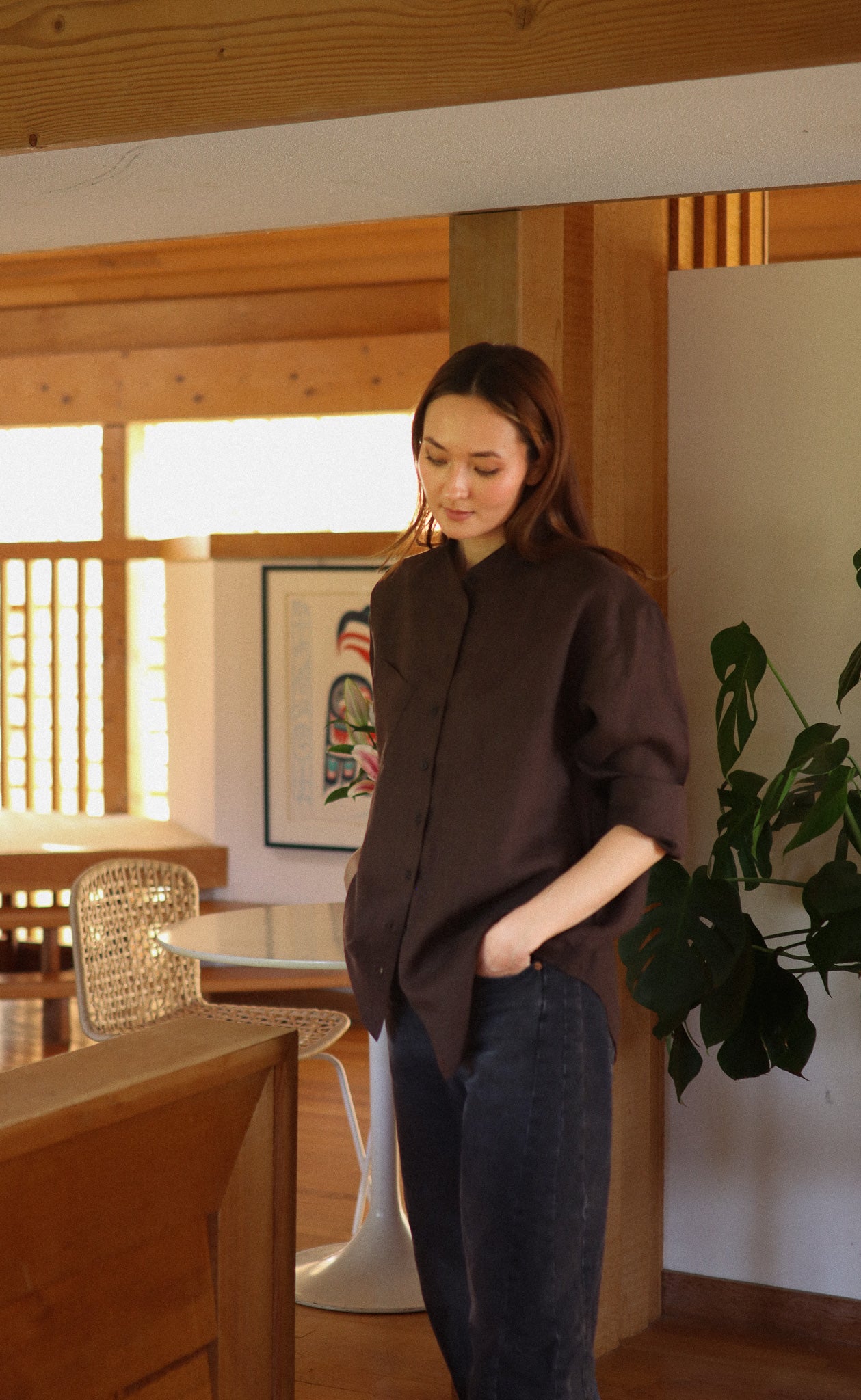 The Friend - Wayward Fit Tunic - Espresso 100% Linen