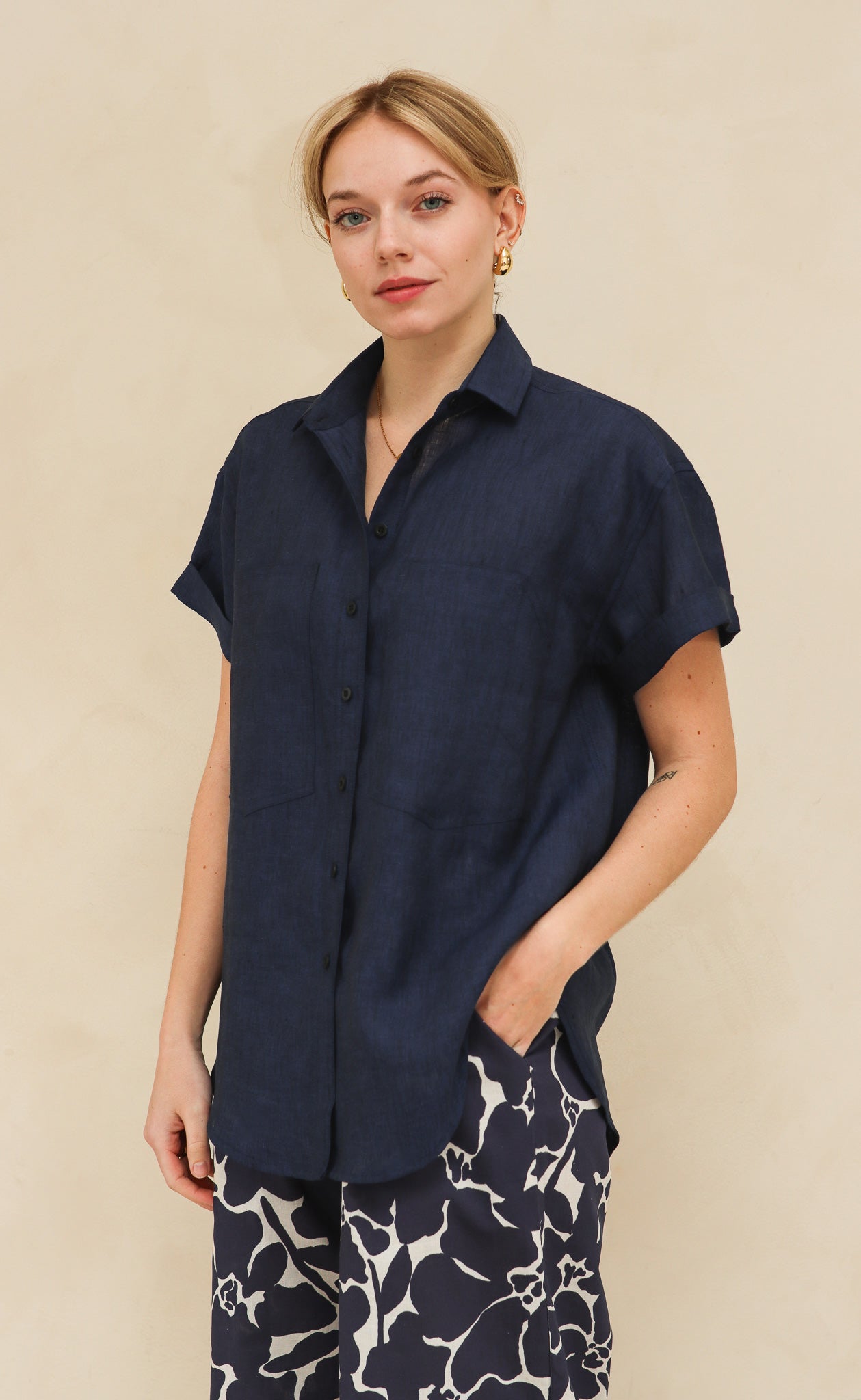 The Friend - Wayward Fit - Deep Navy 100% Linen
