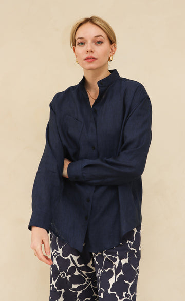 The Friend  - Wayward Fit Tunic - Deep Navy 100% Linen