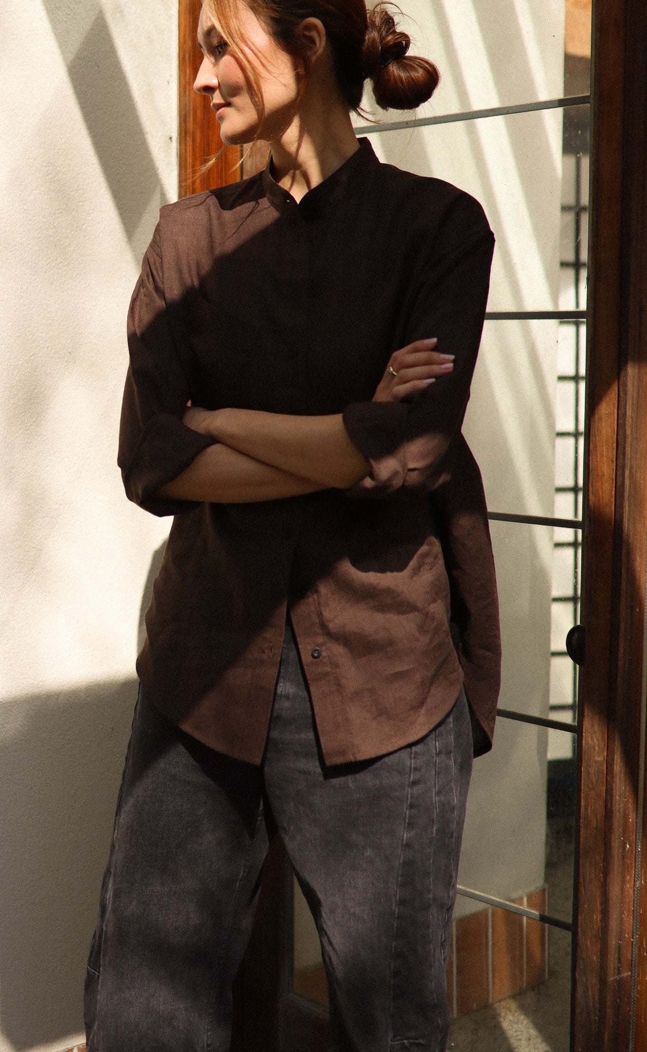 The Friend - Wayward Fit Tunic - Espresso 100% Linen