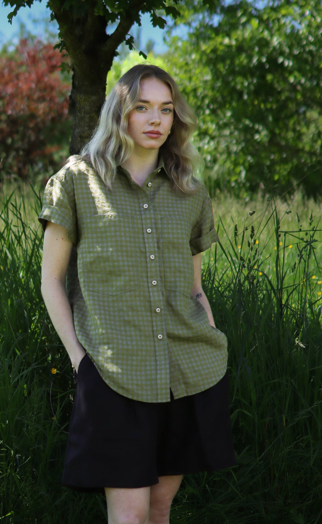 The Friend - Wayward Fit - Willow & Grey Check 100% Linen