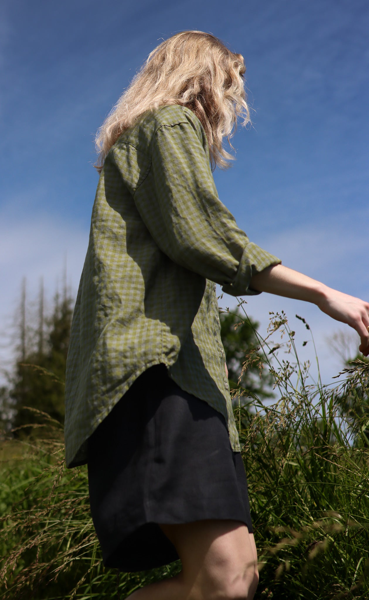 The Friend  - Wayward Fit Tunic - Willow & Grey Check 100% Linen