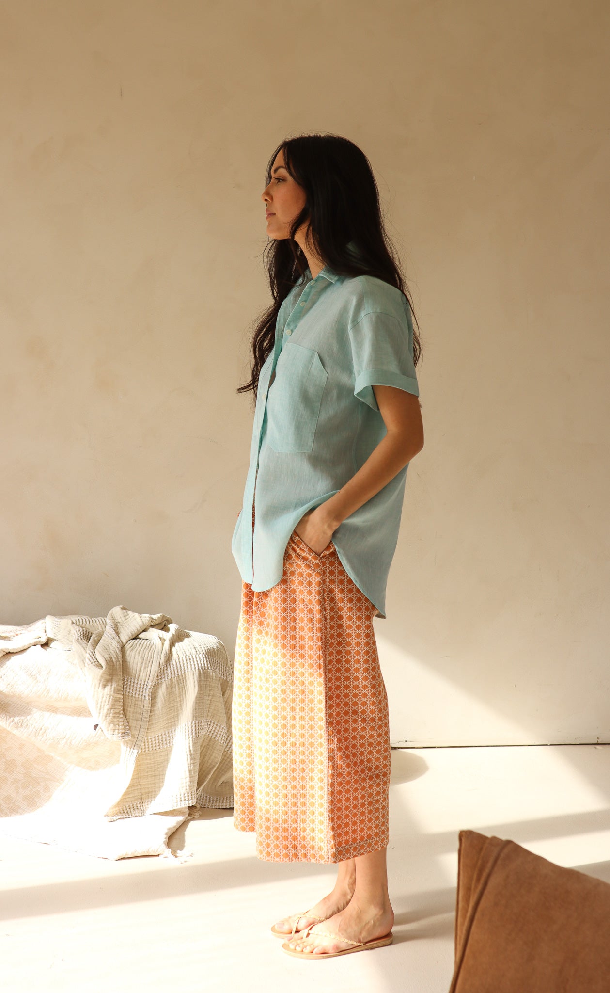 The Minimalist - Cropped Loose Pants - Ginger Cotton Jacquard