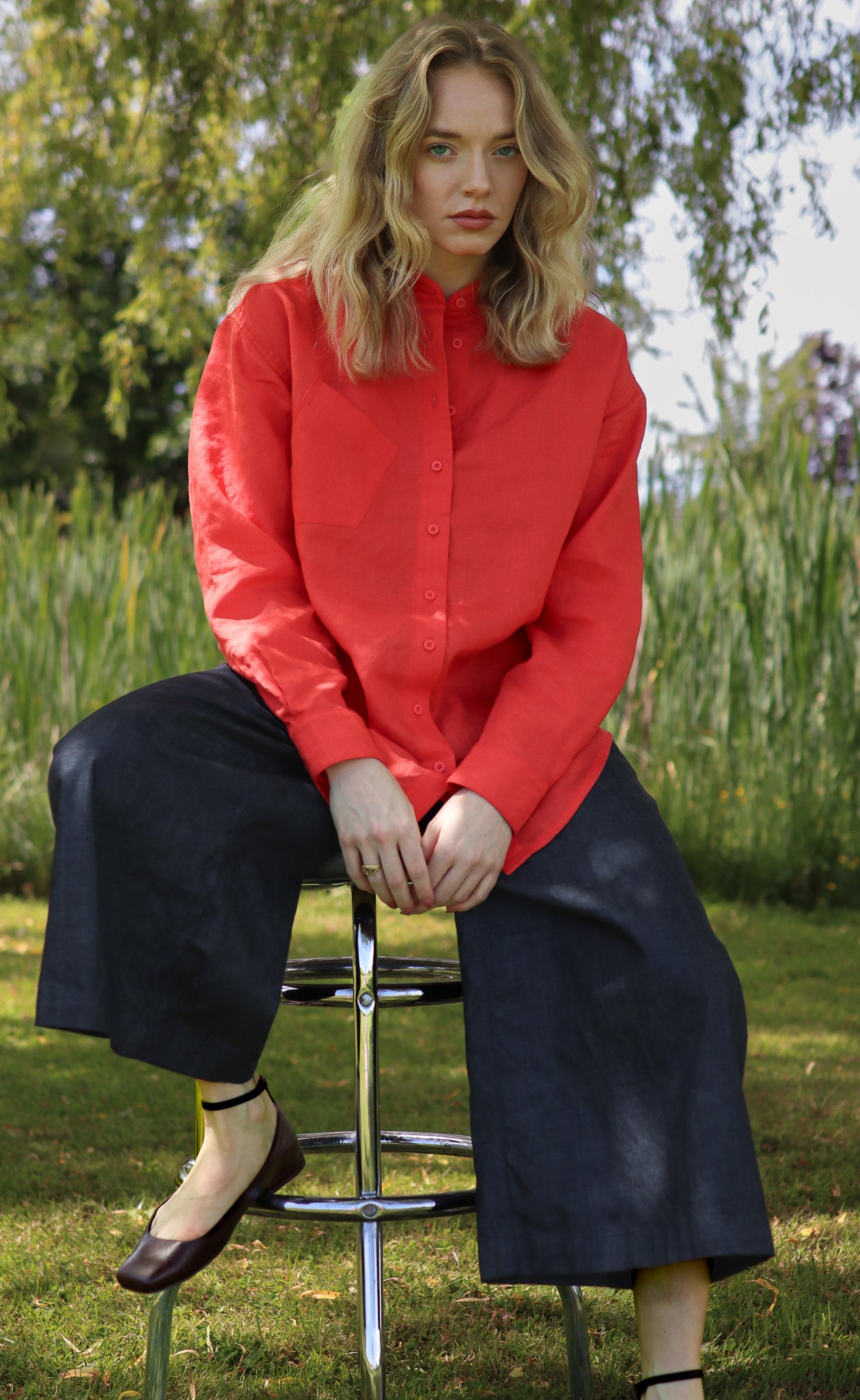 The Friend  - Wayward Fit Tunic - Tomato Red 100% Linen