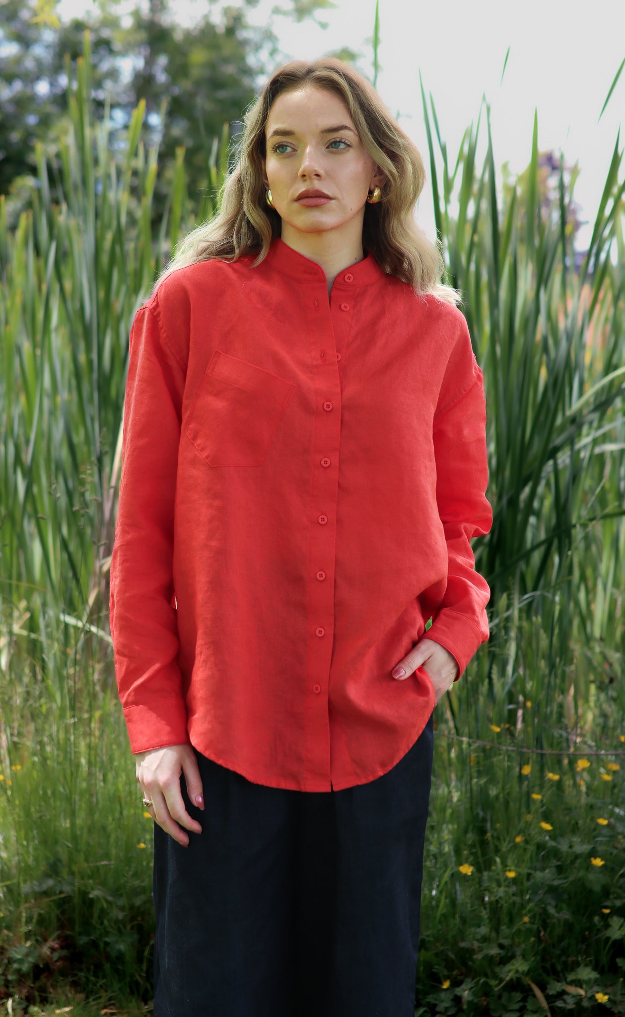 The Friend  - Wayward Fit Tunic - Tomato Red 100% Linen