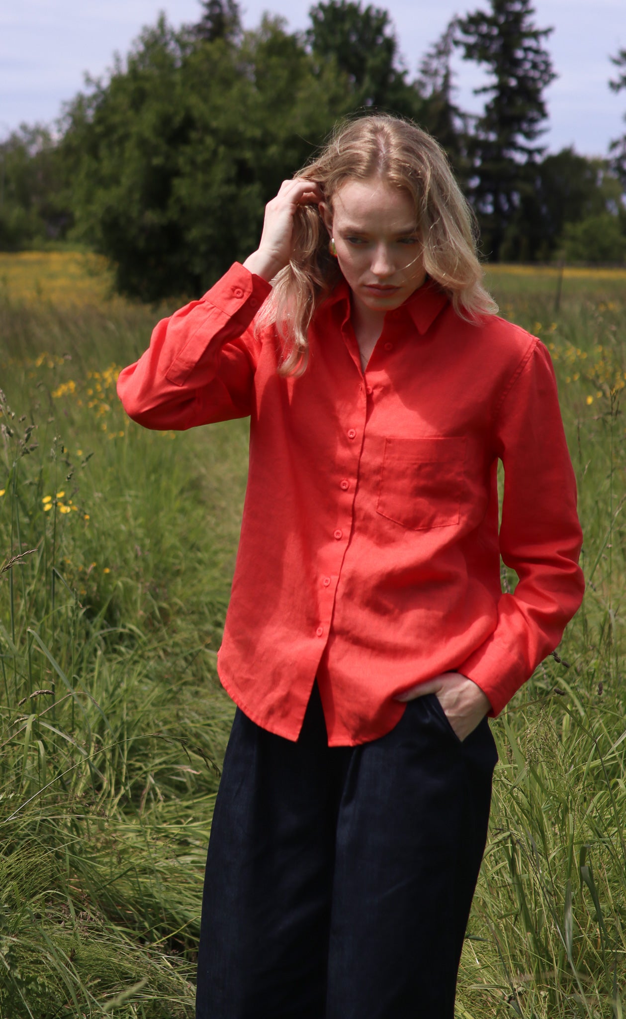 The Friend - Proper Fit - Tomato Red 100% Linen