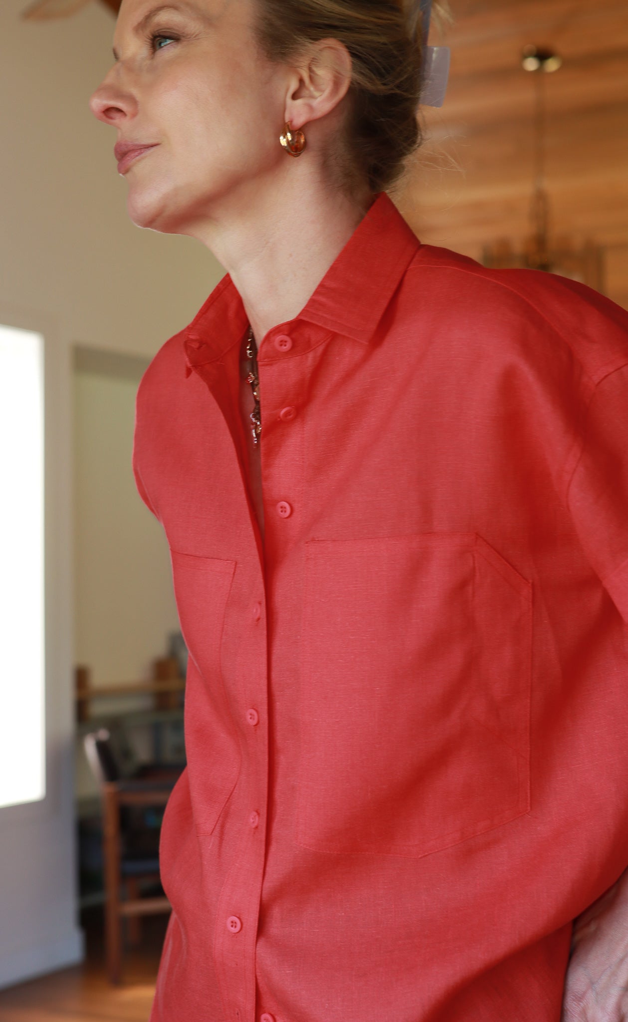 The Friend - Wayward Fit - Tomato Red 100% Linen