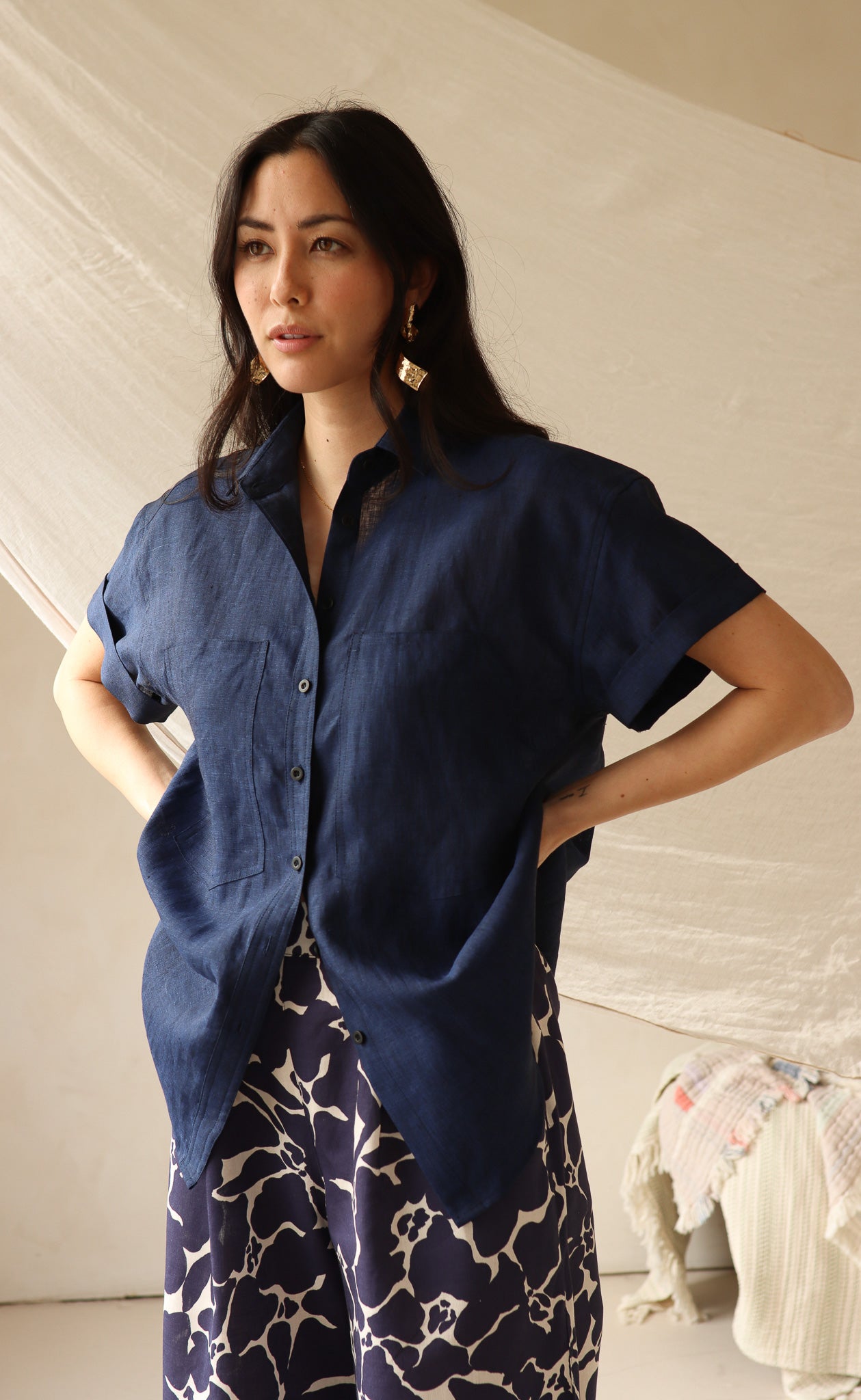 The Friend - Wayward Fit - Deep Navy 100% Linen