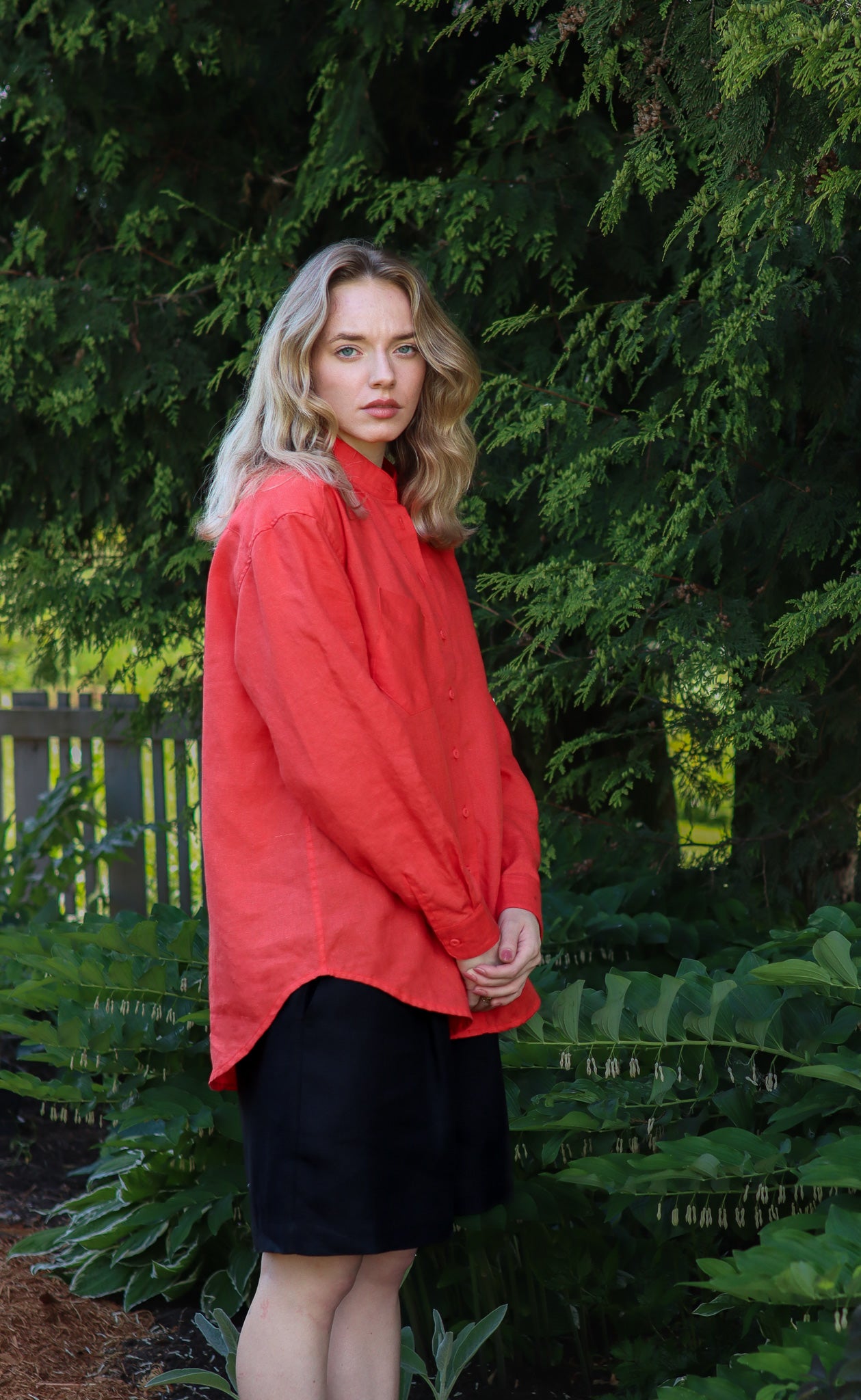 The Friend  - Wayward Fit Tunic - Tomato Red 100% Linen