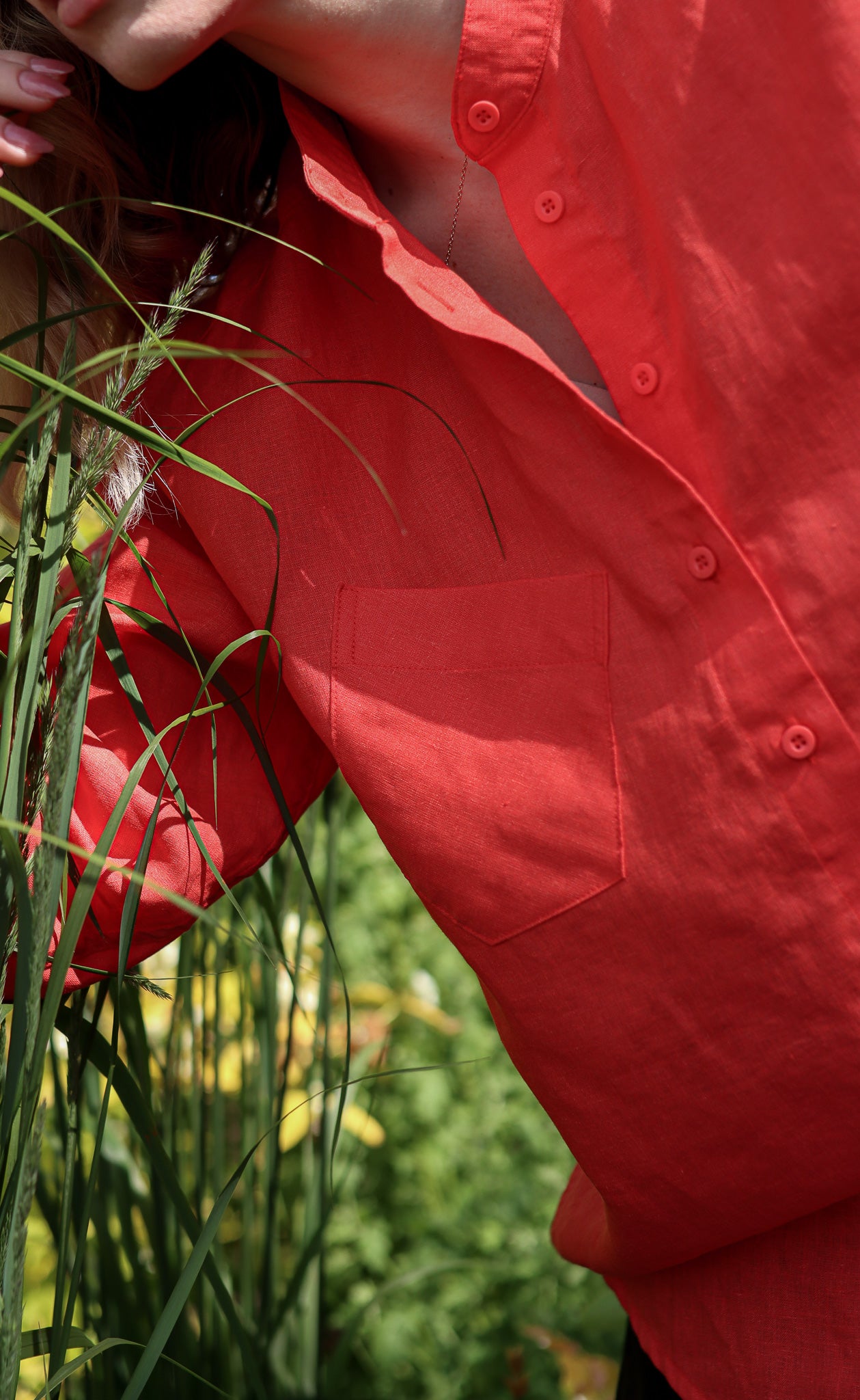 The Friend  - Wayward Fit Tunic - Tomato Red 100% Linen