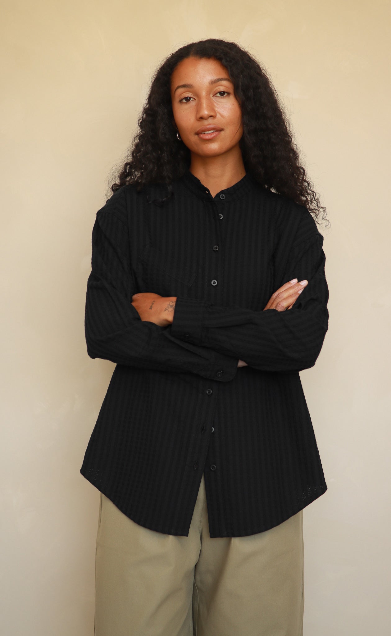 The Darling - Wayward Fit Tunic - Black Textured Crepe