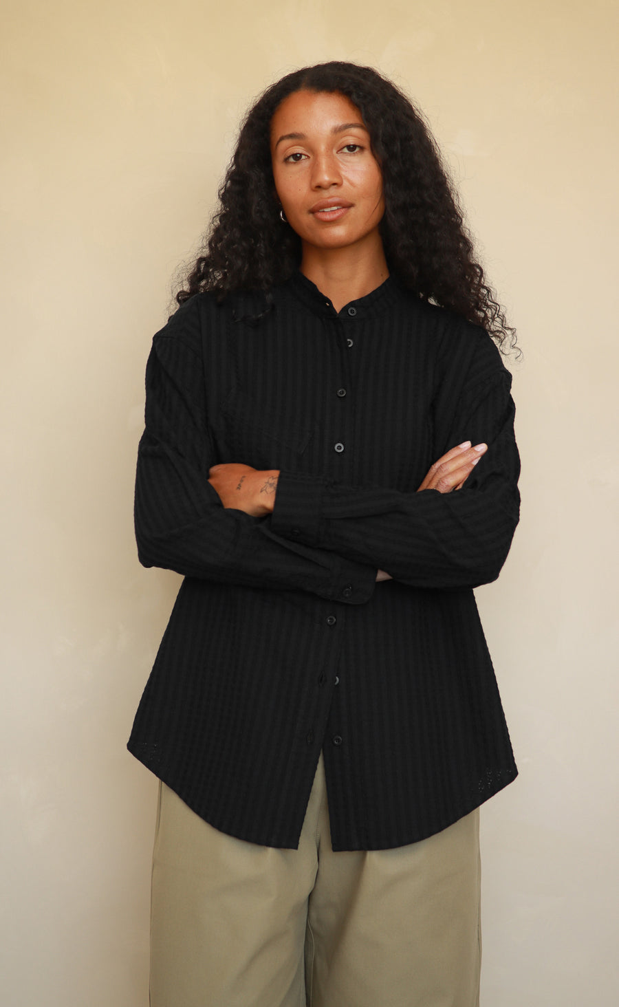 The Darling - Wayward Fit Tunic - Black Textured Crepe