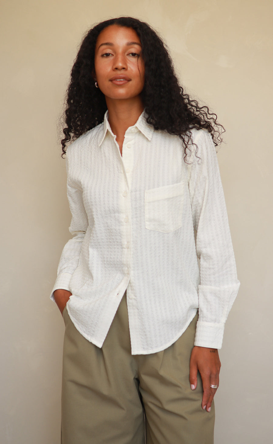 The Darling - Proper Fit - White Textured Crepe