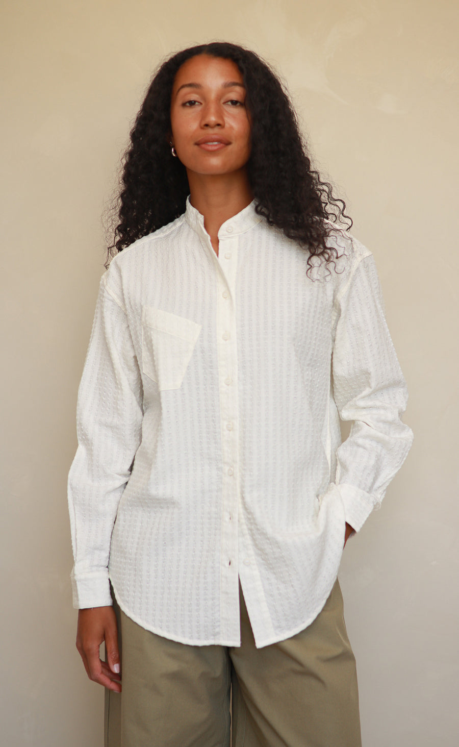 The Darling - Wayward Fit Tunic - White Textured Crepe