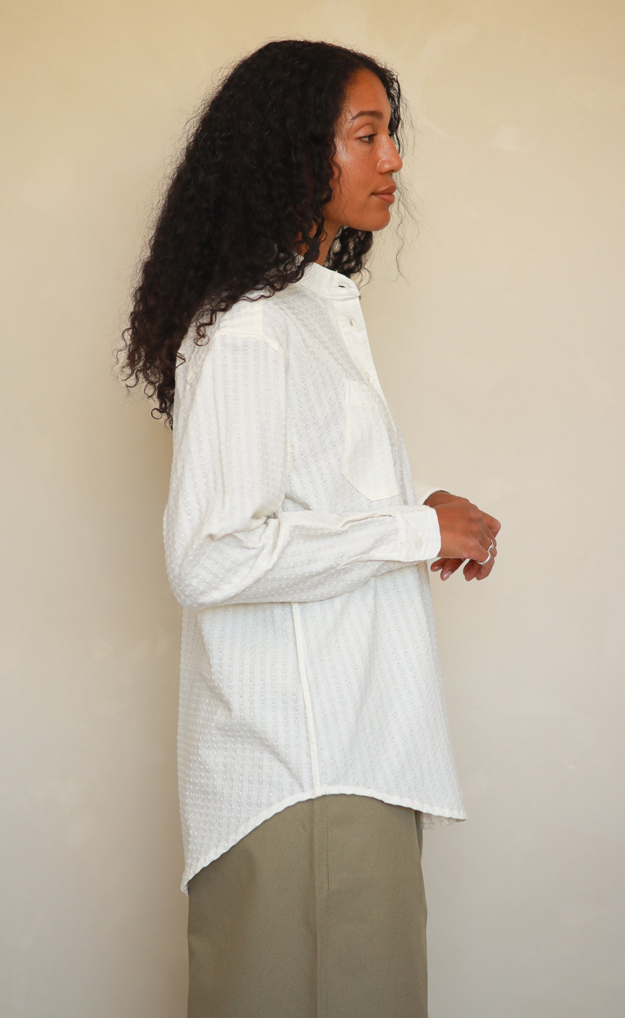 The Darling - Wayward Fit Tunic - White Textured Crepe