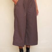 The Minimalist - Cropped Loose Pants - Aubergine + Grey Jacquard