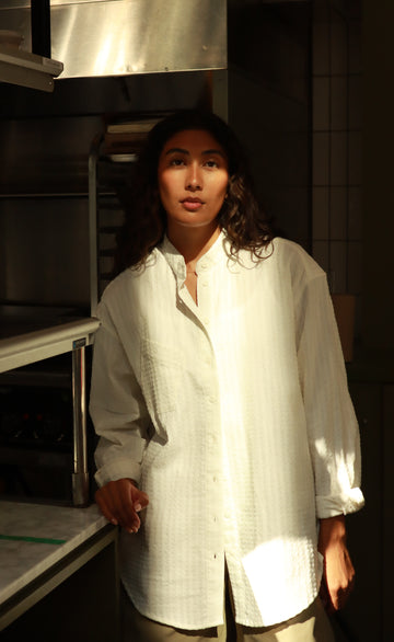 The Darling - Wayward Fit Tunic - White Textured Crepe