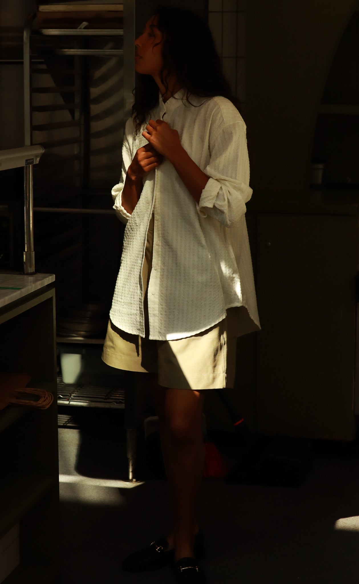 The Darling - Wayward Fit Tunic - White Textured Crepe