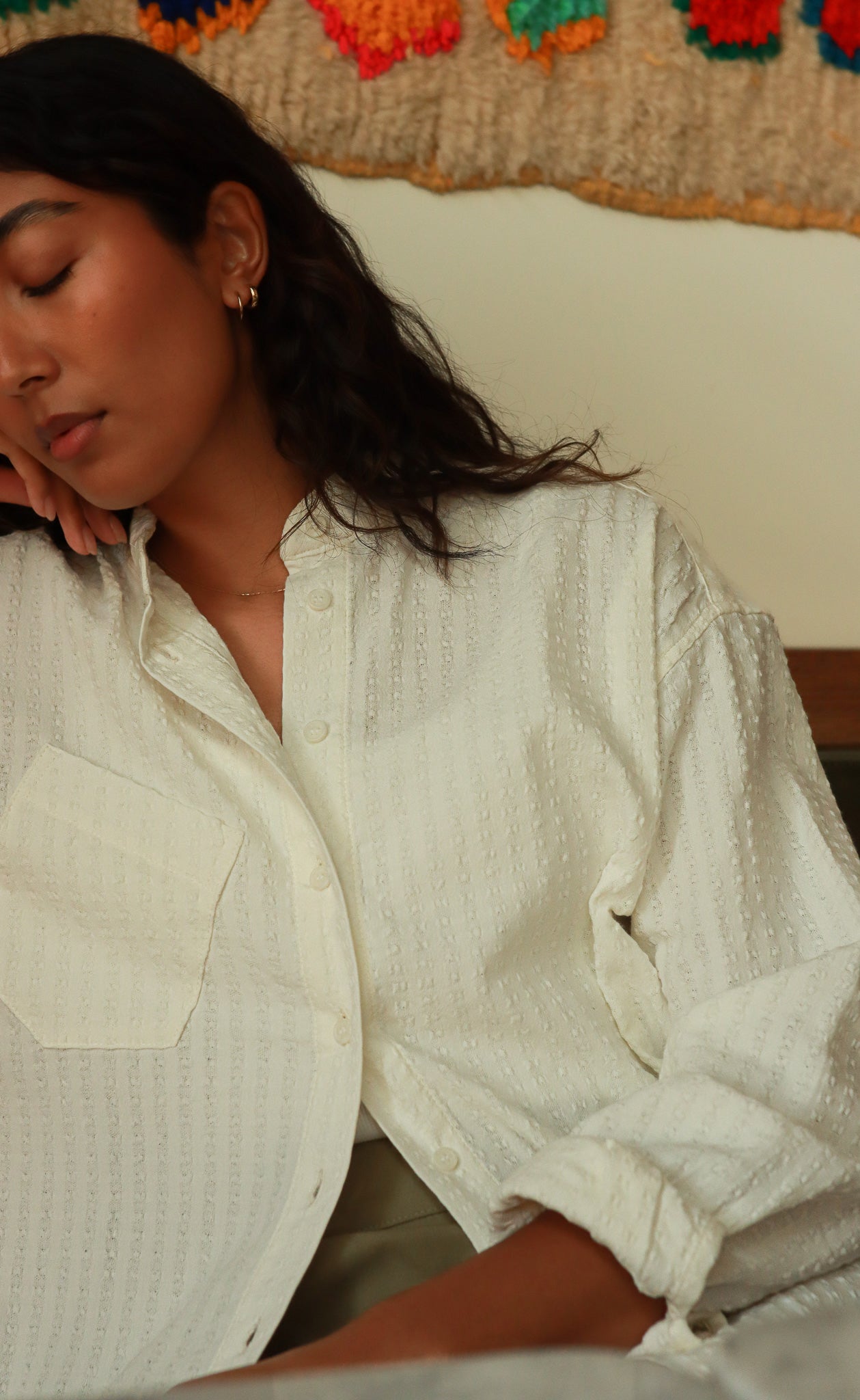 The Darling - Wayward Fit Tunic - White Textured Crepe