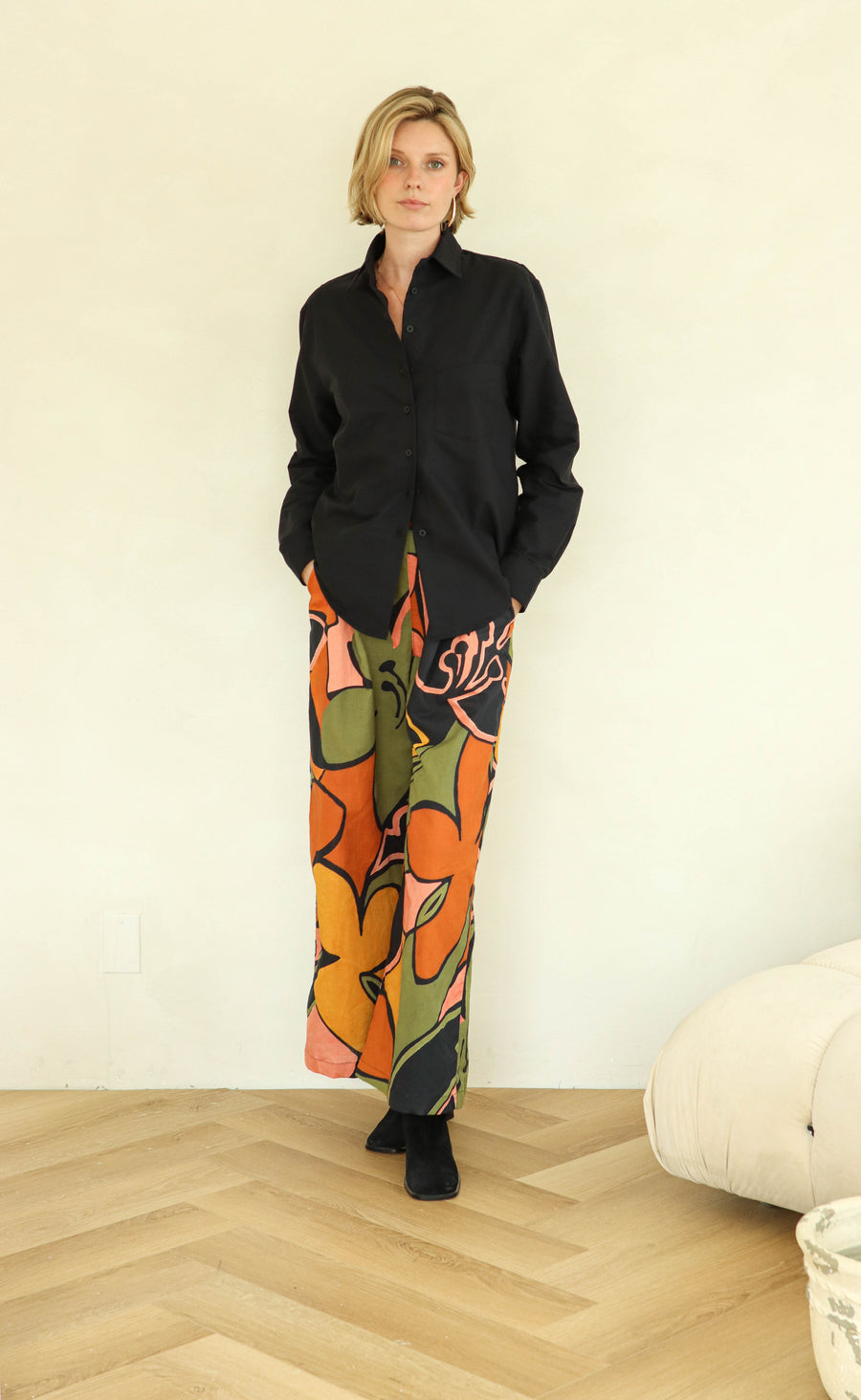 The Maximalist - Long Pants - Dark Floral Cotton Blend