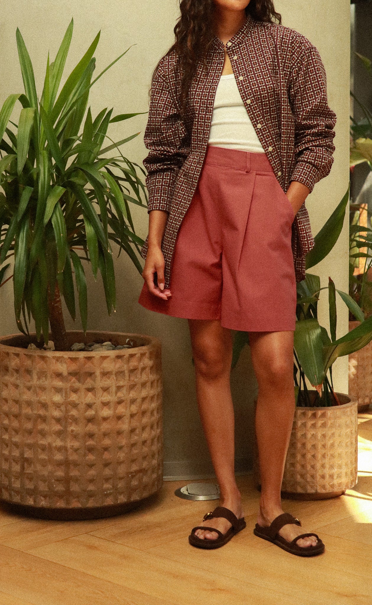 The Wanderer - High Waisted Shorts - Washed Red Canvas