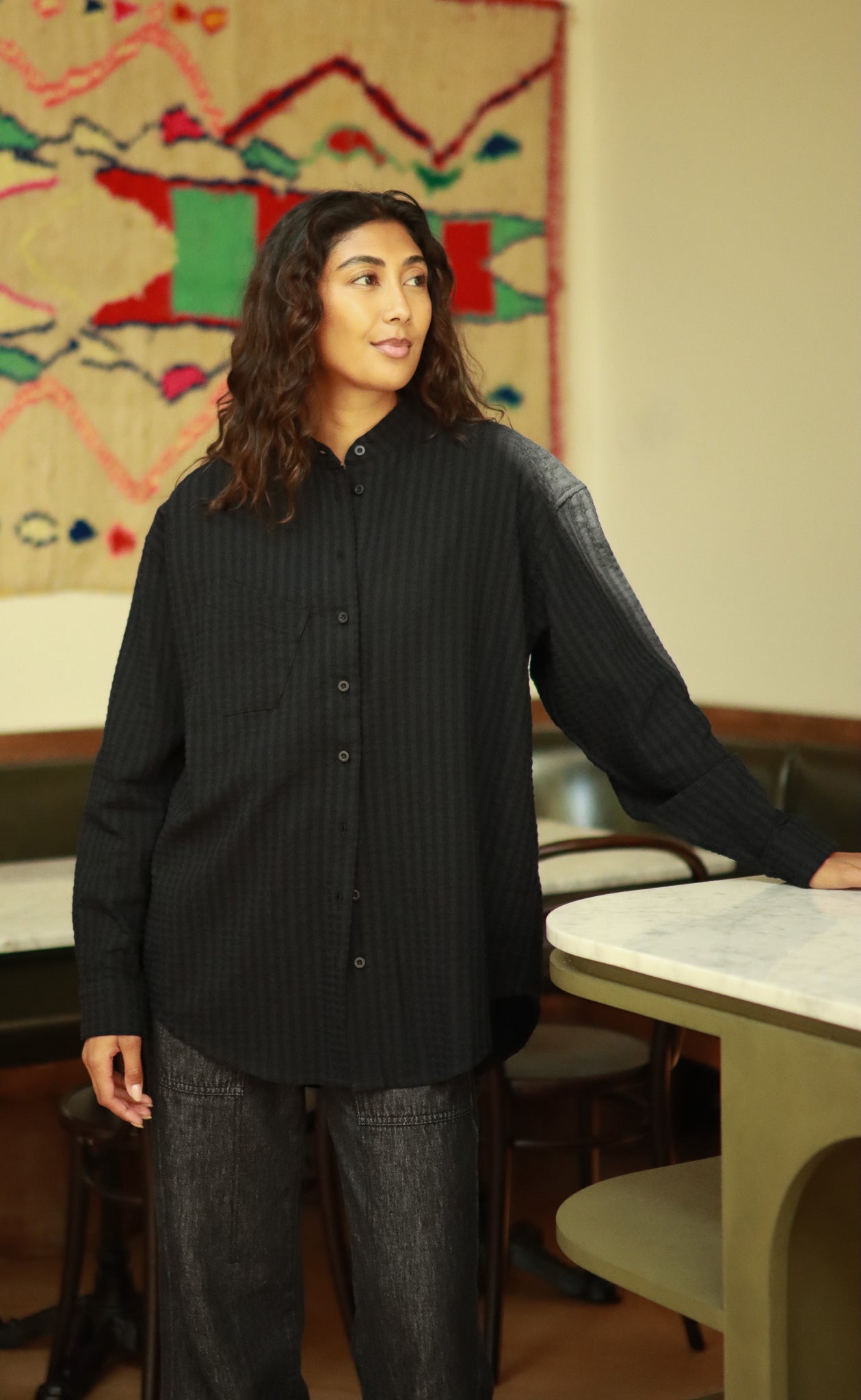 The Darling - Wayward Fit Tunic - Black Textured Crepe