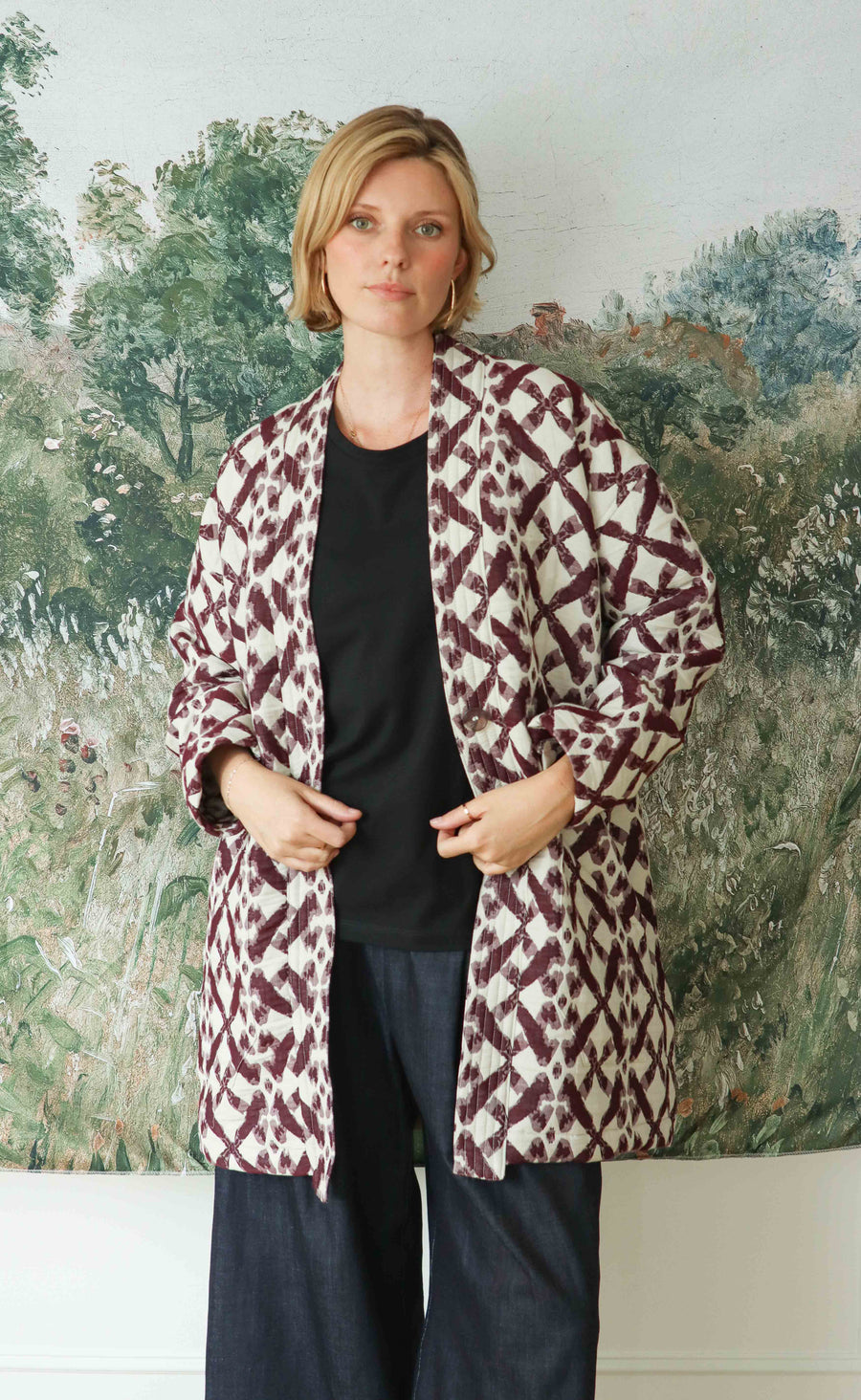 The Mystic - Long Sleeve Duster Coat - Brandy Jacquard