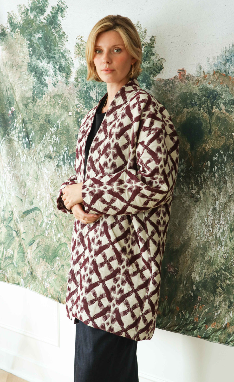 The Mystic - Long Sleeve Duster Coat - Brandy Jacquard