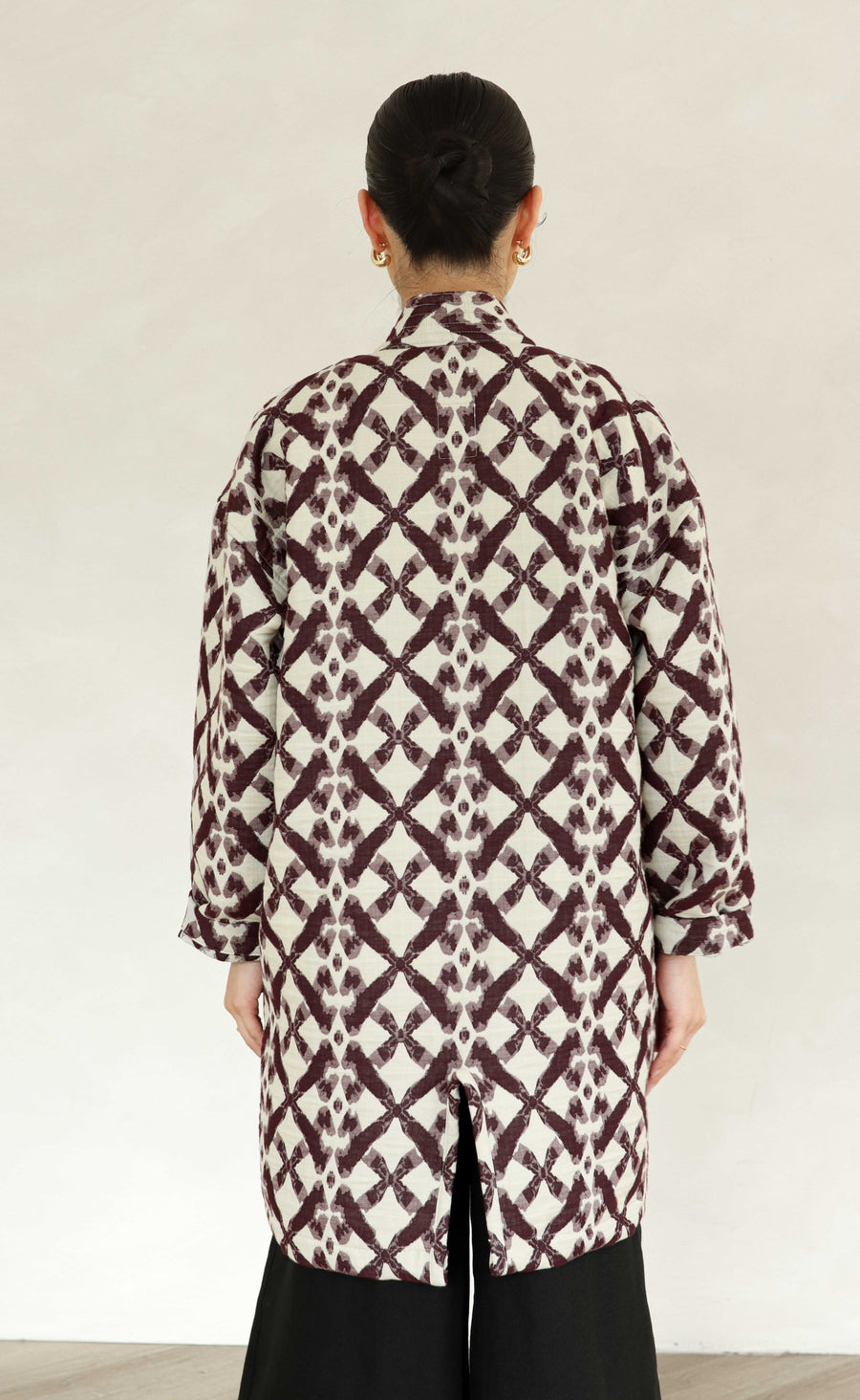 The Mystic - Long Sleeve Duster Coat - Brandy Jacquard