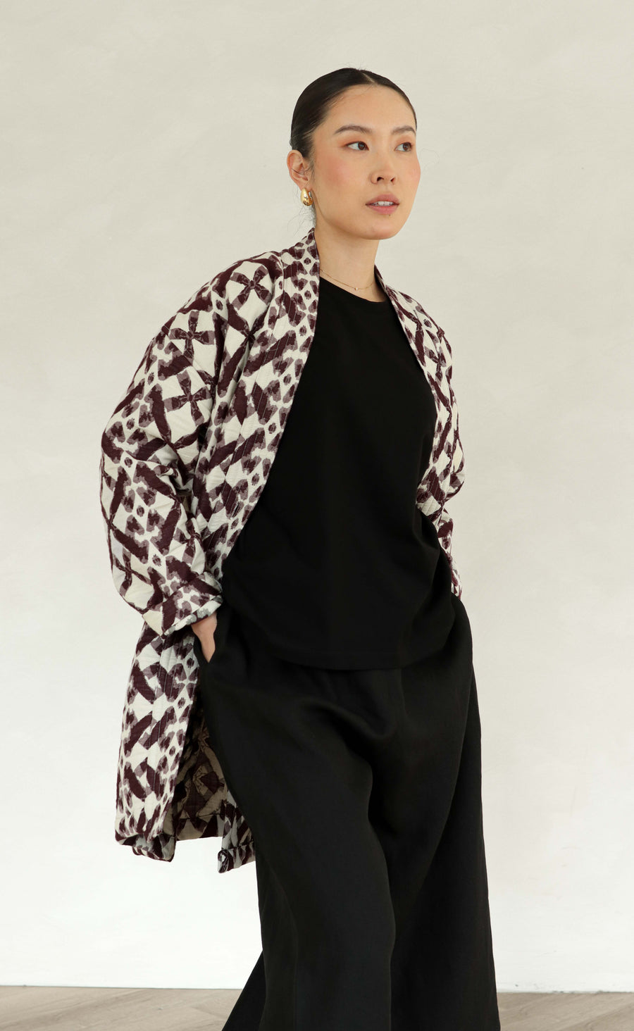 The Mystic - Long Sleeve Duster Coat - Brandy Jacquard