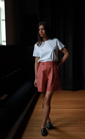 The Wanderer - High Waisted Shorts - Washed Red Canvas